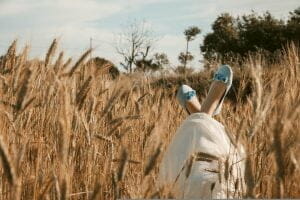 wheat field, shoes, legs