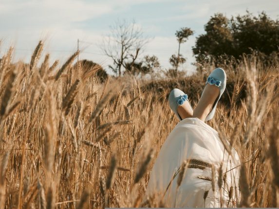 wheat field, shoes, legs