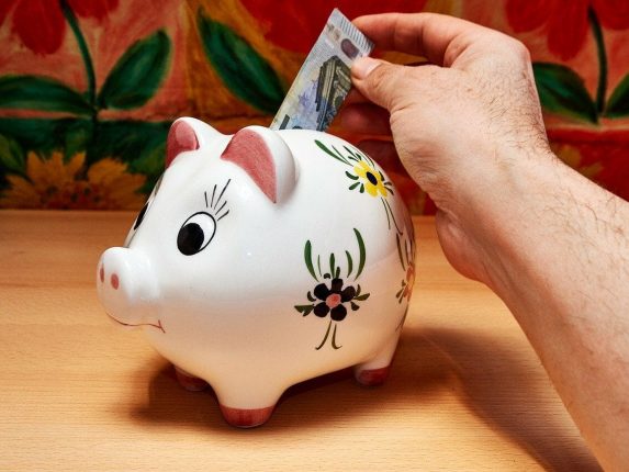 savings, piggy bank, hand